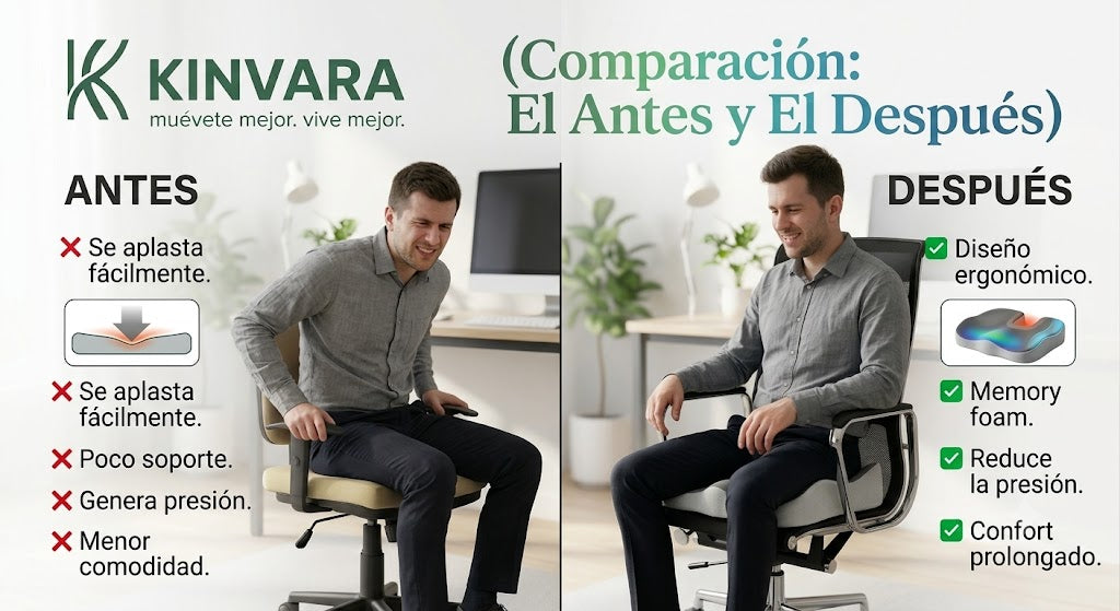 Cojín Ergonómico Memory Foam Kinvara™ | Alivia la Presión y Siéntate con Máxima Comodidad